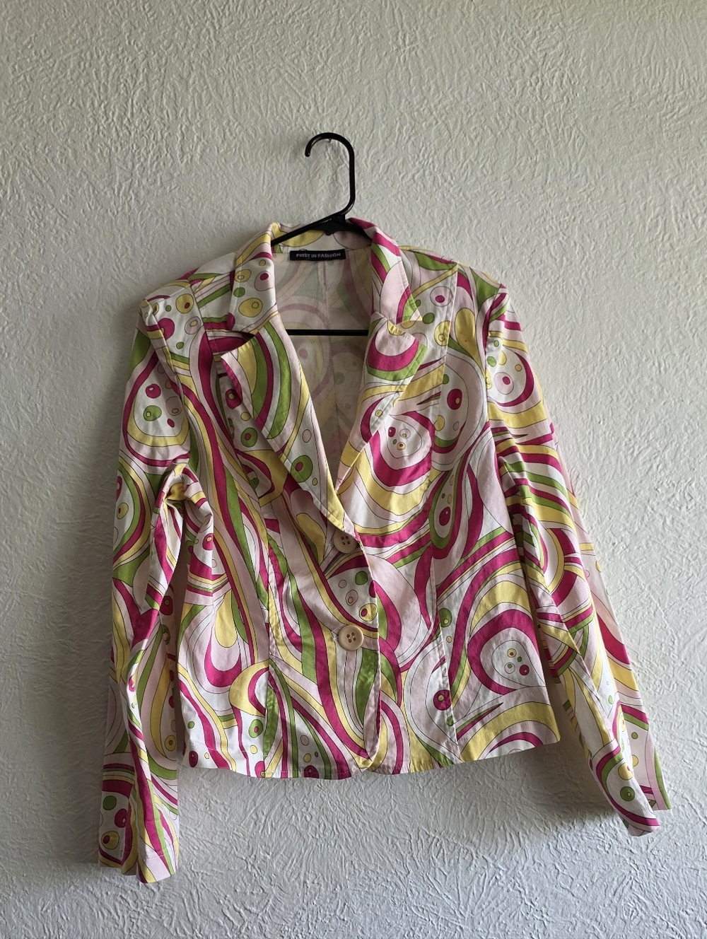 Women's Abstract Swirl Blazer in Pink, Green & Yellow